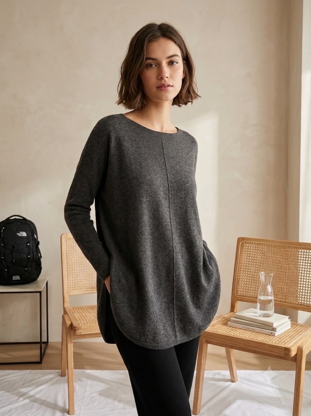 Subtle Luxury Washable Cashmere Charcoal Gray Women's Sweater